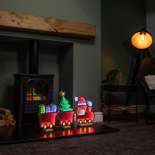Samuel Alexander 70cm Infinity Christmas Train with 2 Carriages on Wood Base and Multi-Coloured LEDs