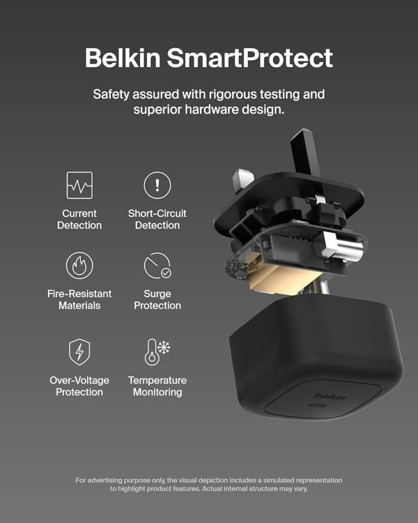 Belkin Boost Charge 45W USB C UK Wall Charger with USB C to C Cable Black - WCA013my1MBK-B6