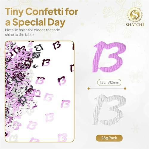 13th Birthday Pink and Silver Metallic Confetti Decoration Pack for Party Tables image 1
