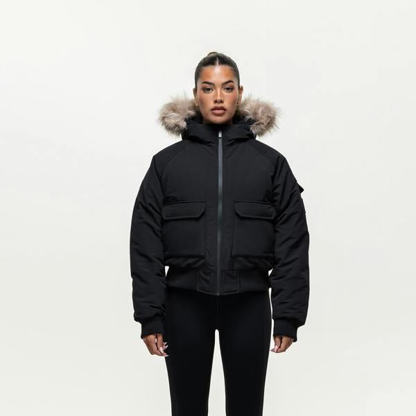 Good For Nothing Black Padded Parka Jacket with Faux Fur Trim Hood - Black Image 1