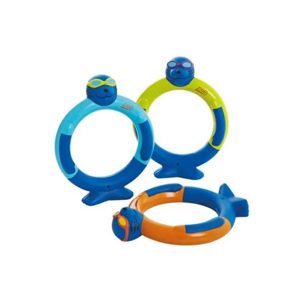 Playful blue and orange Zoggy dive rings fish pool floats, pack of 3