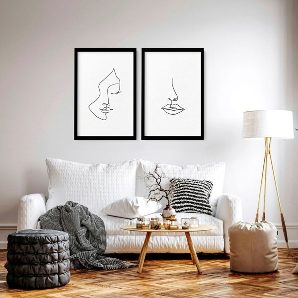 Line art drawings | Set of 2 wall art prints for living room