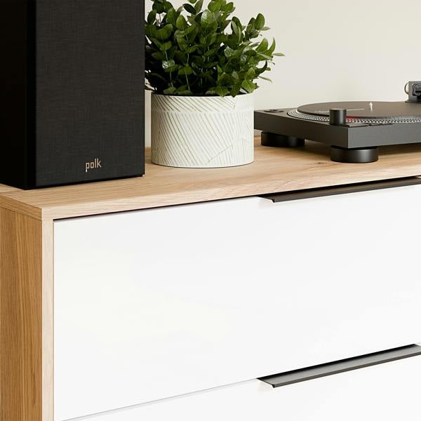Furniture To Go Orkney 3 Drawer Sideboard with 2 Doors in Mauvella Oak and White Gloss