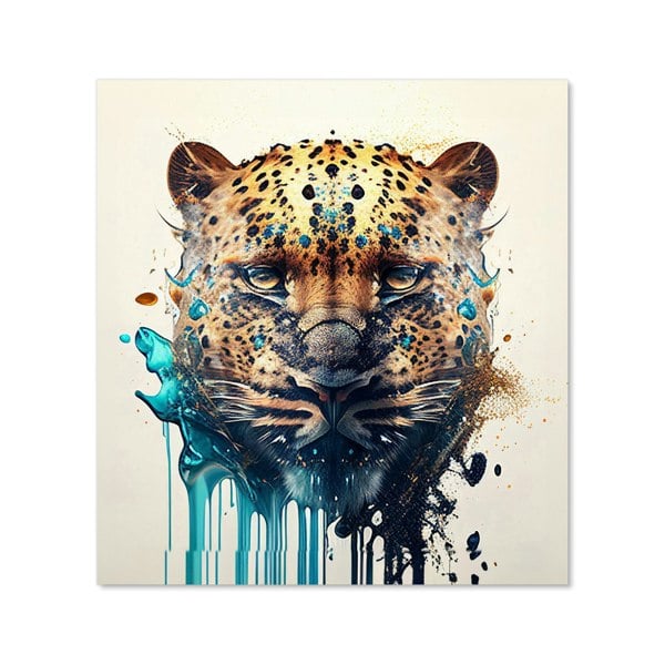 Warren Reed - Designer Leopard Face Splashart, Light Background Kitchen Splashback