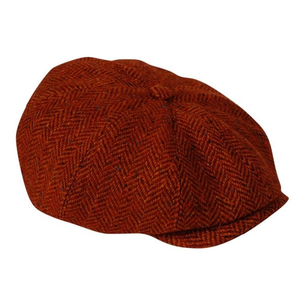 Gamble & Gunn Molloy & Sons Irish Donegal Tweed British Made Vermilion Red Button Top Cap