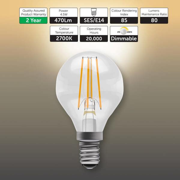 BELL Lighting Dimmable E14 LED Filament Golf Ball 4.7W Light Bulb