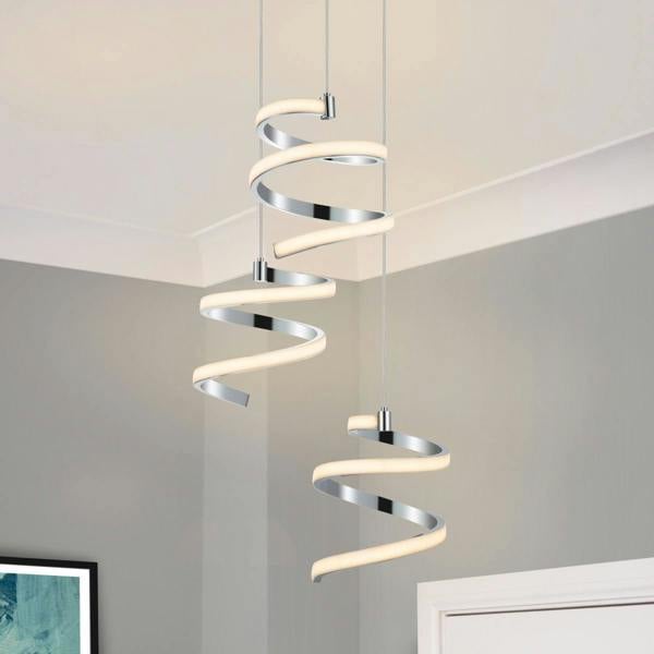 COSYLYTE Nyah 3 Light LED Spiral Cluster Pendant Light - Chrome