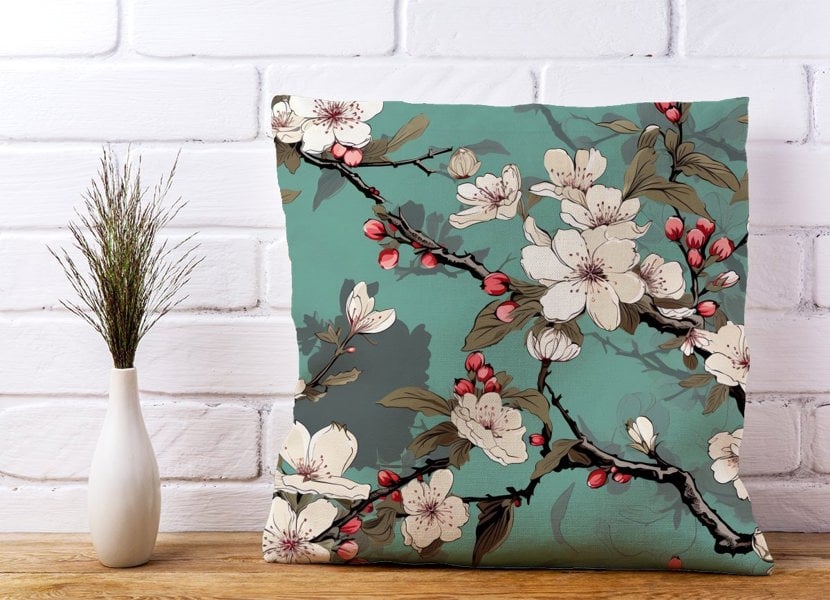 Warren Reed Pink Blossom Asian Design Cushions