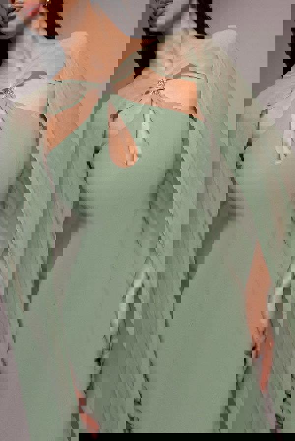 Multiway Cape Chiffon With Embellished Trim Maxi Dress - Sage Green DR4924