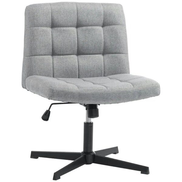 Armless Office Chair, Cross Legged Linen Computer Desk Vanity Chair with Wide Seat, Rocking Function, Grey