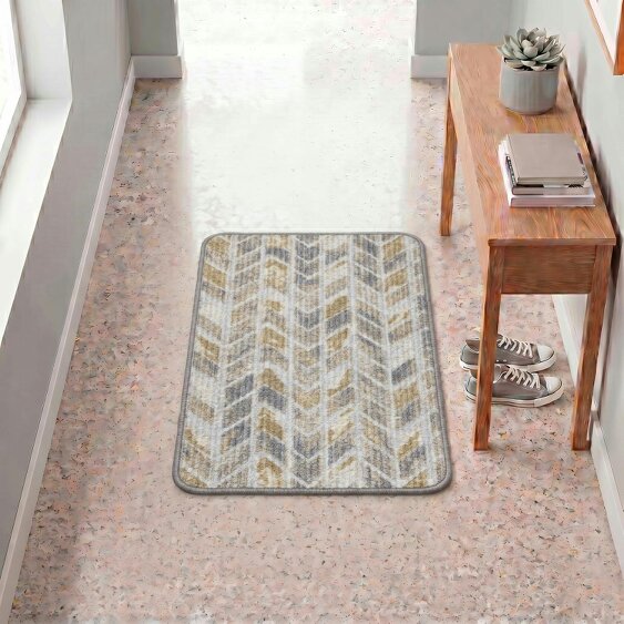 JVL Fiora Machine Washable Indoor Mat - 44 x 75cm - Quartz Chevron