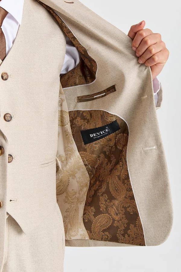 Paul Andrew Belmont - Boys Beige Classic Stitch Lapel 3 Piece Suit