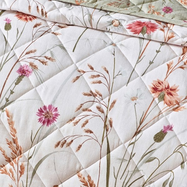 Catherine Lansfield Brushed Grasmere Floral Cotton Reversible Quilted Bedspread Green