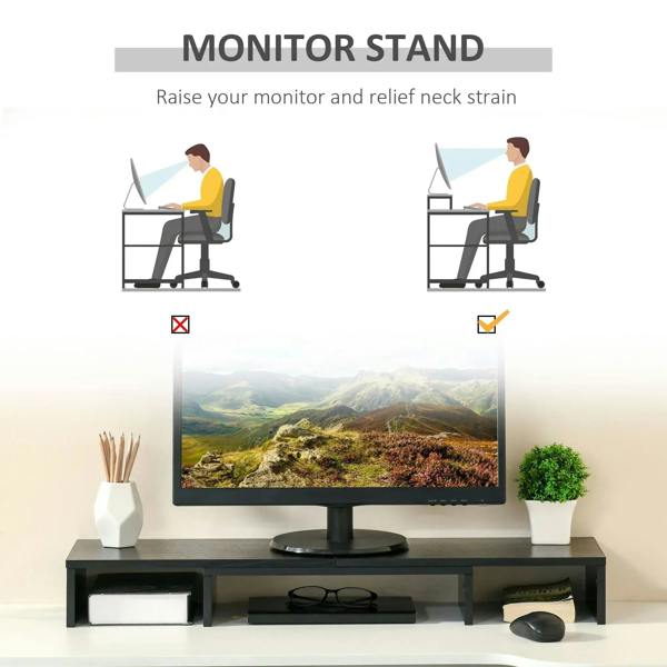 Black monitor stand riser lifting a single flat-screen display