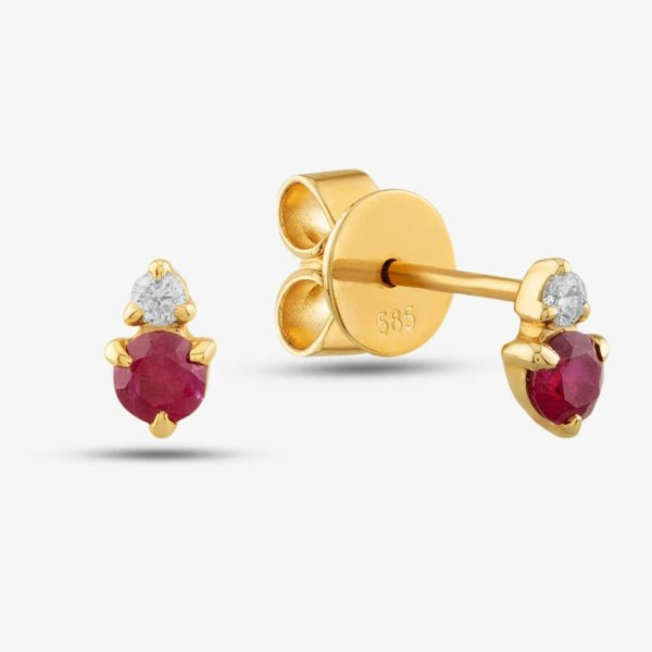 T. H. Baker 14ct Yellow Gold Brilliant Cut Ruby & Diamond Stud Earrings E39074KY14RB (X2)