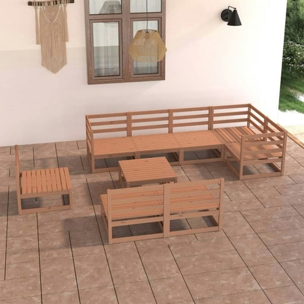Berkfield 9 Piece Garden Lounge Set Honey Brown Solid Pinewood
