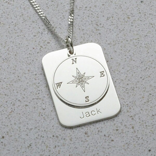 Christopher James of London Sterling Silver Compass Concealed St. Christopher Personalised Travellers Prayer Pendant & Chain