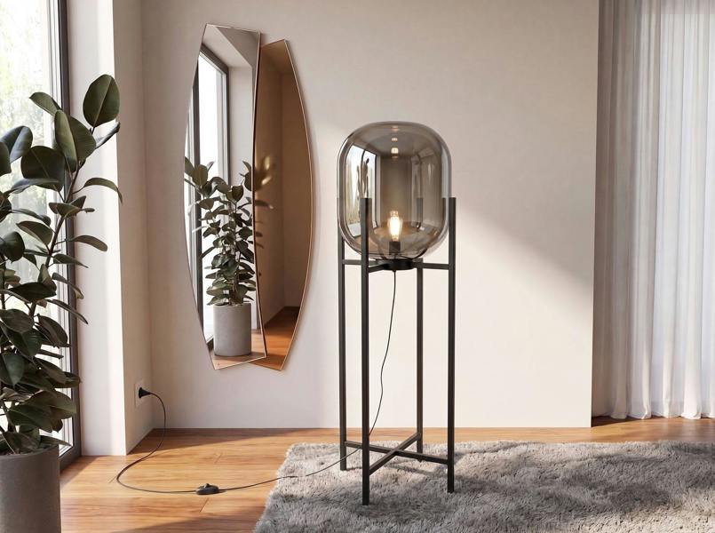 Angel Cerdá Floor lamp in grey smoked mirror-effect glass and black steel 8087