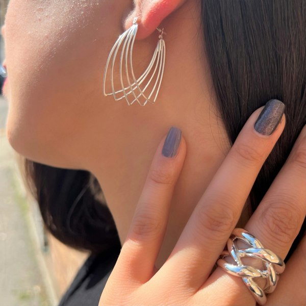 Otis Jaxon Jewellery Multi Wire Pointed Sterling Silver Hoop Earrings in Silver, Gold & Rose Gold