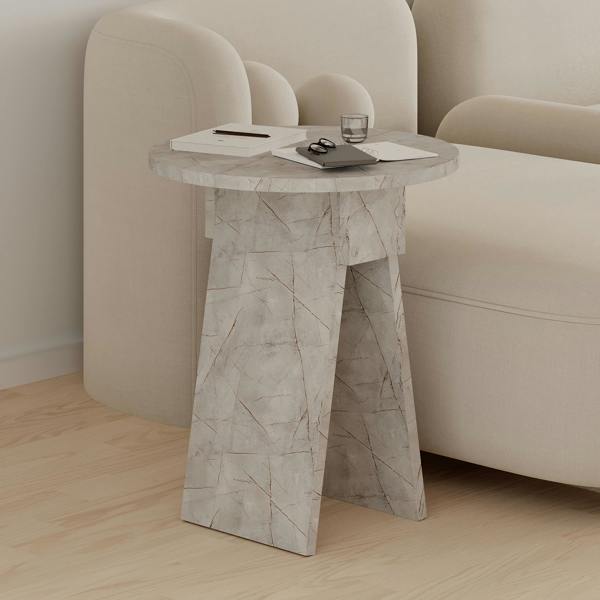Decortie Modern Chen Side Table Round Shape Particle Board 2 Legs Coffee Table 42(W)x42(D)x50(H) cm