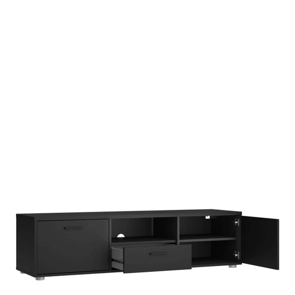 Wyld Haus Nagoya Black Low Compact Media TV Unit 2 Doors 1 Drawer 1 Shelf