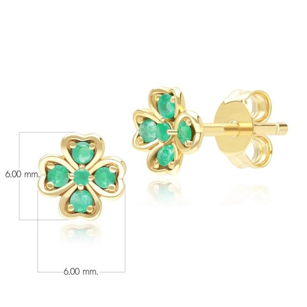 Gemondo Gardenia Round Emerald Clover Stud Earrings in 9ct Yellow Gold