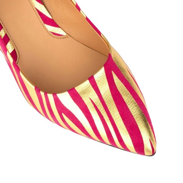 Embassy London Sophia Hollywood - Pink & Gold Stripes - Women’s gold foil zebra stripe Pointed Pump