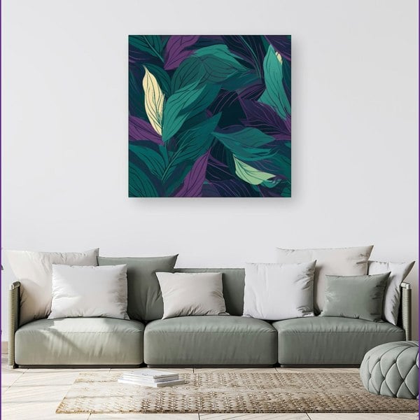 Warren Reed Green Purple Tropical Leaves Canvas