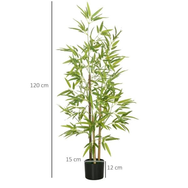 Artificial bamboo tree in black pot with height 120 cm measurement shown