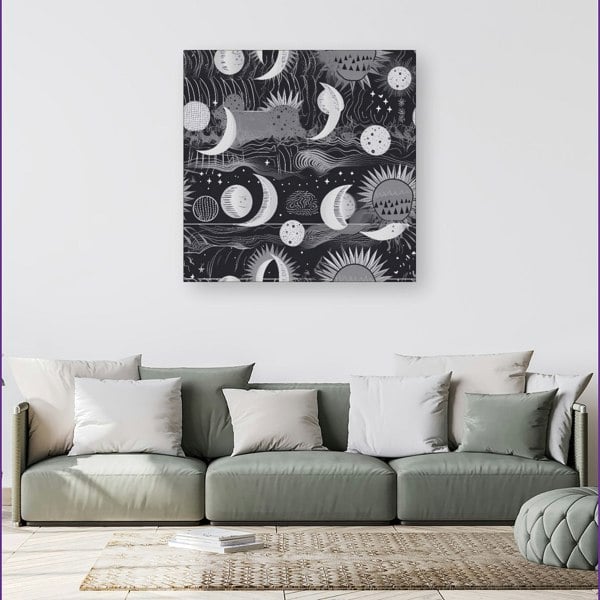 Warren Reed Abstract Black White Moon and Sun Canvas