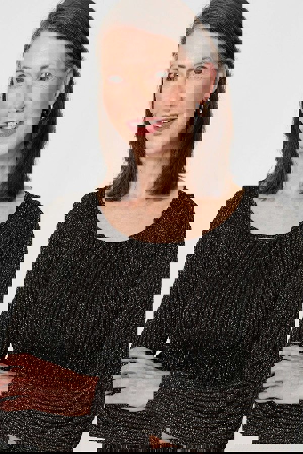 Black | Sparkly Textured Slim Fit Knit Top
