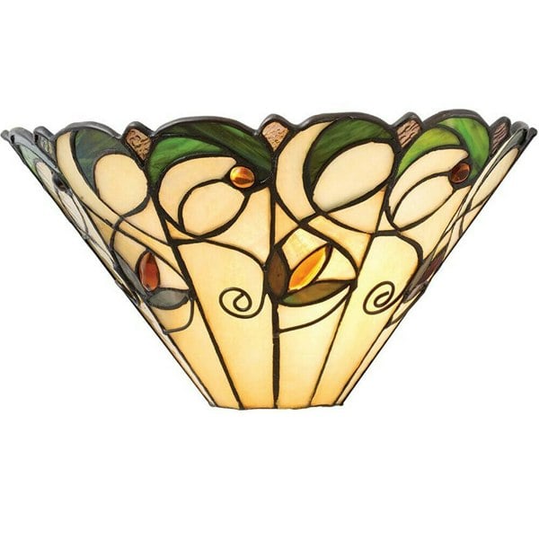 Tiffany Glass Floral Design Wall Light - Matt Black Steel - Dimmable LED Lamp Loops