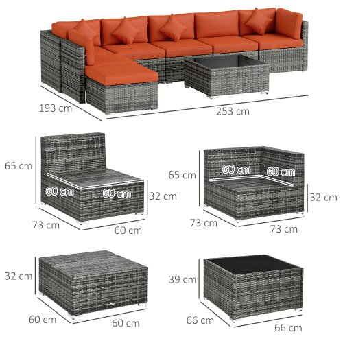 Wyld Haus Yodosu Grey Rattan 5 Seater Outdoor Sofa Set with Orange Cushions