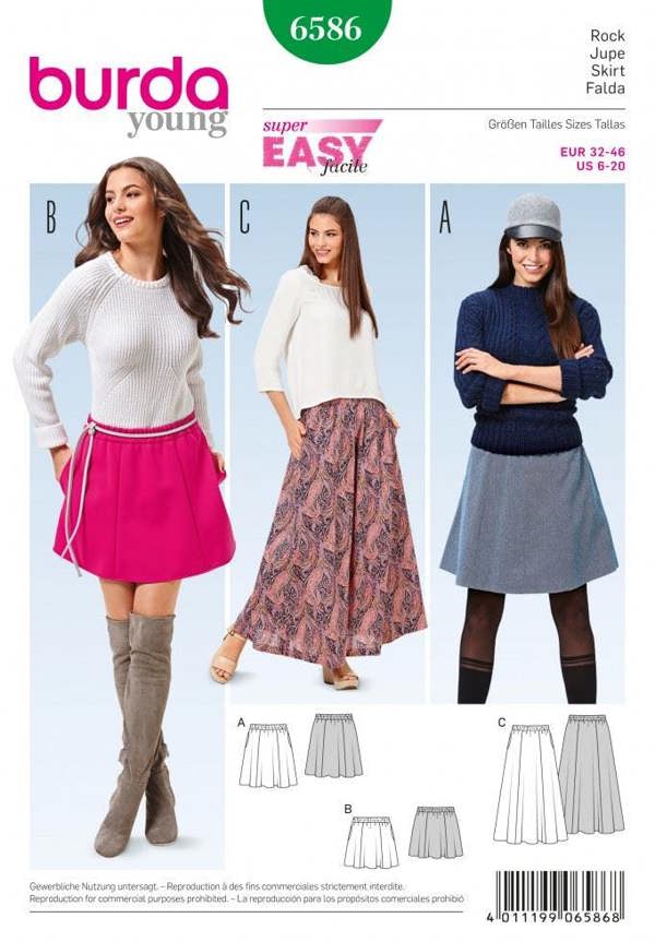Burda Sewing Pattern 6586 Skirts For Women, 6 to 20 - Beginner, Easy