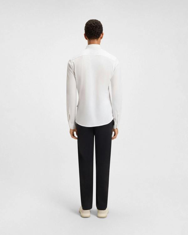BOSS Orange Mysoft Mens Slim-Fit Shirt in Melange Cotton Jersey - White 100 | CHO | Designer Mens Long Sleeve Shirts