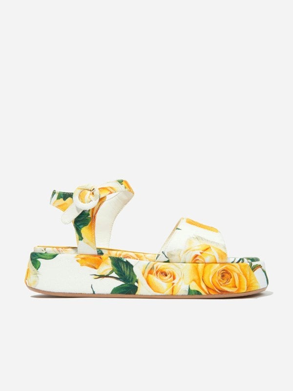Dolce & Gabbana Kids Dolce & Gabbana Girls Canvas Rose Print Sandals in Multicolour