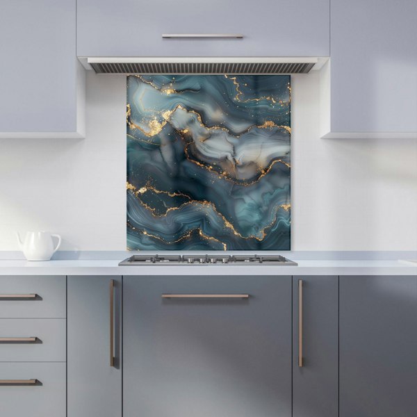 Warren Reed - Designer Blues And Gold Marble Effect Kitchen Splashback