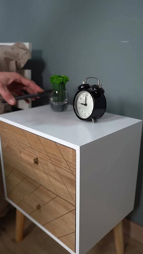 HOMCOM Bedside Table 2 Drawers Side Cabinet Wooden Storage Chest