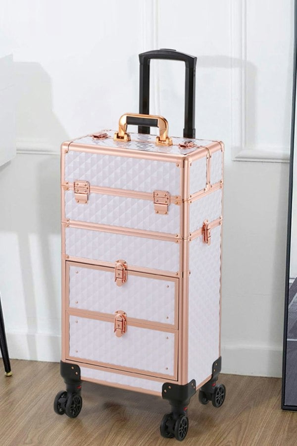 Living and Home Professional 3-in-1 Makeup Trolley Large Beauty Cosmetics Vanity Organizer Rolling Case