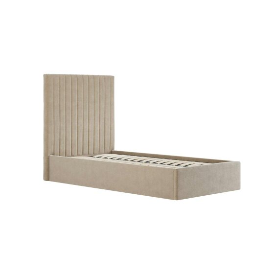 Wyld Haus Dublin Taupe Upholstered 3ft Single Ottoman Bed with Tall Ribbed Headboard