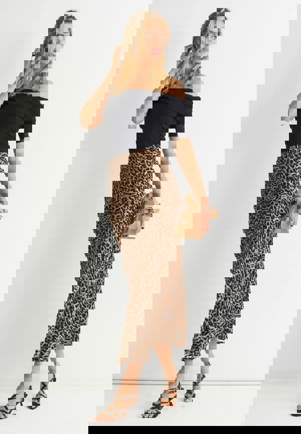 Gini London Brown Animal Print Midi Skirt