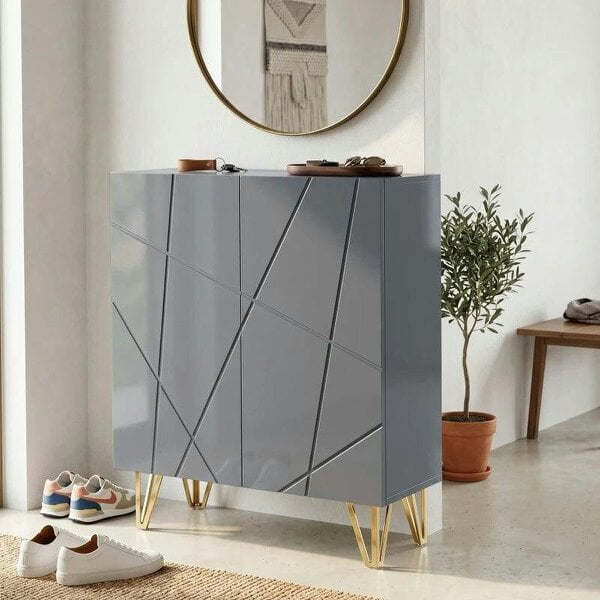 Bobobiy Narrow Shoe Storage Cabinet with Soft-Close Hinges and Adjustable Shelves for 15-20 Pairs of Shoes, Grey