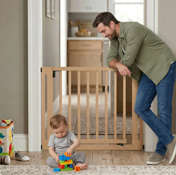Safetots Wooden Elegance Gate, Natural, 95cm - 103cm, Pressure Fit Safety Gate, 73cm Extra Wide Doorway, Easy Installation