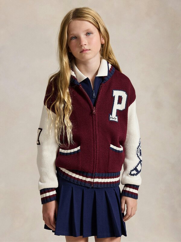 Ralph Lauren Kids Ralph Lauren Girls Cotton and Wool Varsity Jacket in Red