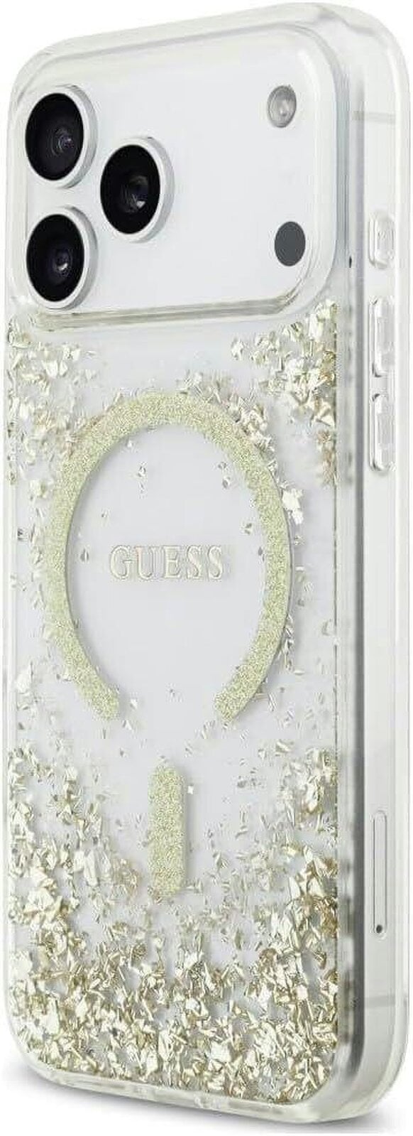 Guess Resin Bottom Glitter Case with MagSafe for iPhone 17/18 Pro Max 6.9" Clear Gold - GUHMP18XRGRGED