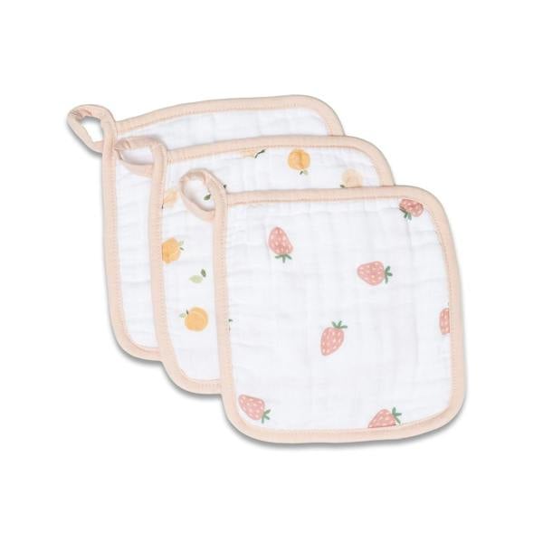 Lulujo - Wash Cloths - Peaches , White & Strawberries - 3 Pack
