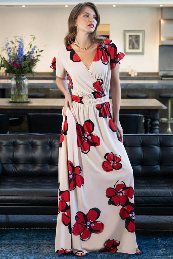 HotSquash Mock Wrap Chiffon Maxi Dress