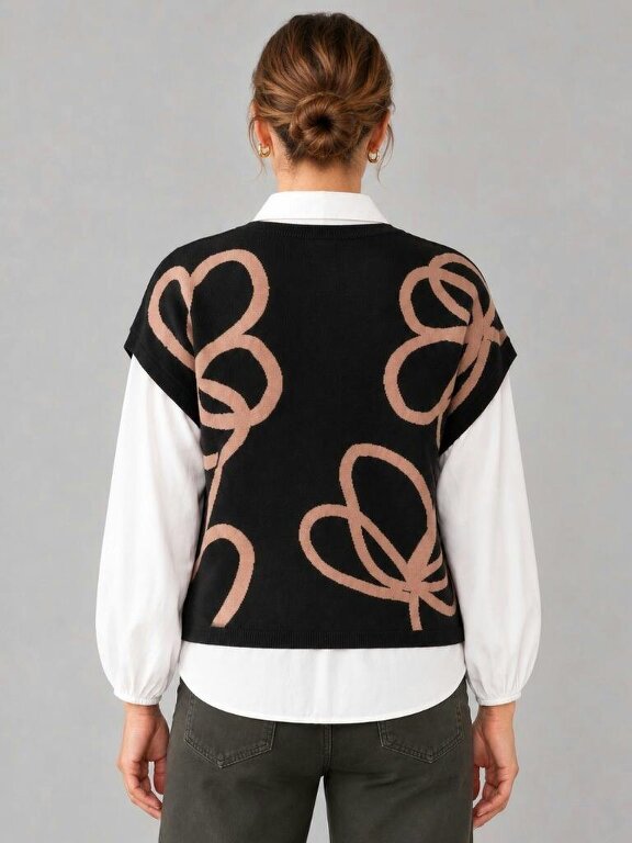 VIZ-A-VIZ Floral Mock Shirt Jumper