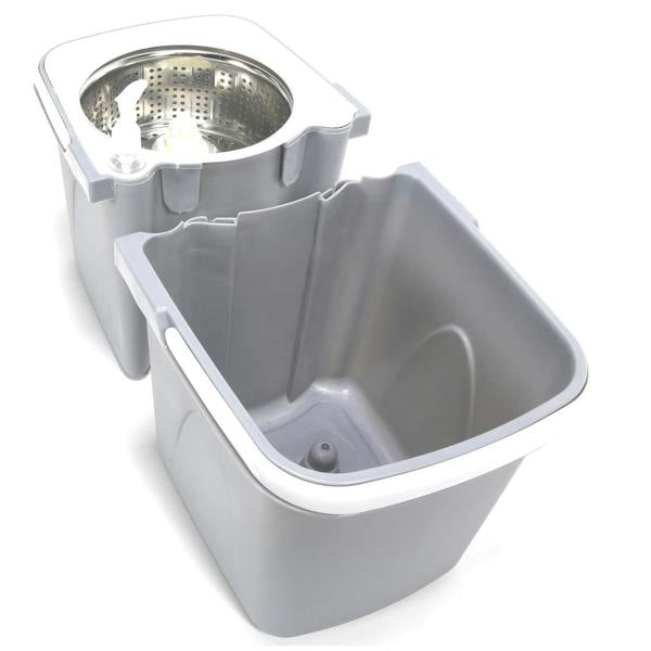 Gr8 Home Grey Space Saving 360° Rotating Dual Spin Dry Mop And Bucket 3 Microfibre Heads