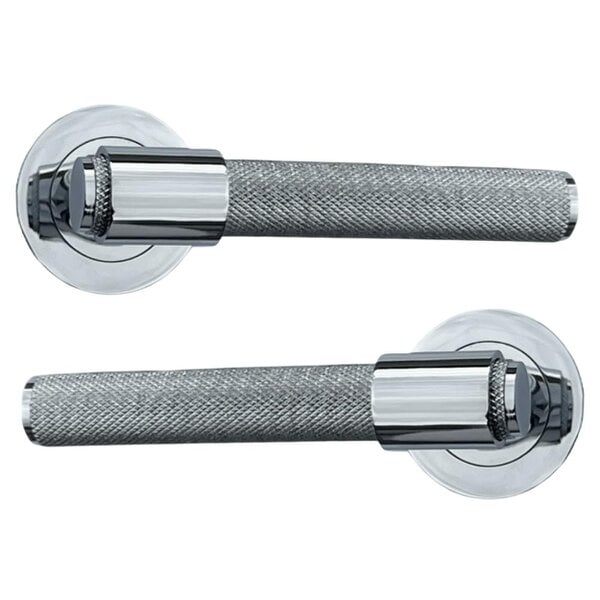 EDH Door Hardware Polished Chrome Knurled Door Handles on Round Rose – Modern Internal Lever Handle